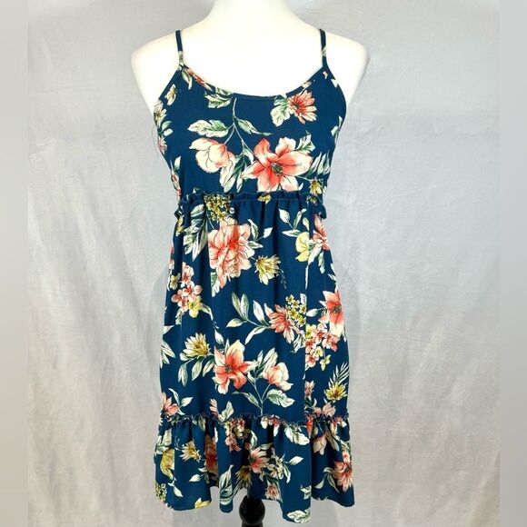 Blue and pink floral empire waist ruffle sundress size XS - Picture 2 of 7